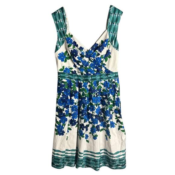 Adrianna Papell Floral Stretch Cotton Fit & Flare Dress Blue Green Size 6 - Picture 2 of 5